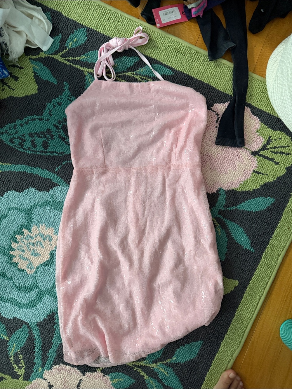 Beginning Boutique Pink Halter Sequin Slip Dress